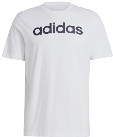 adidas Herren Essentials Single Jersey Linear Embroidered Logo Tee, White / Black, XL