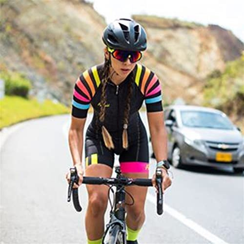 KOZUJI Damen-Radanzug, Damen-Triathlon-Rennset, einteiliger Overall, Kurzarm, mit Taschen 9D Gel-Pad, MTB-Anzug (Color : 01, Size : Small)