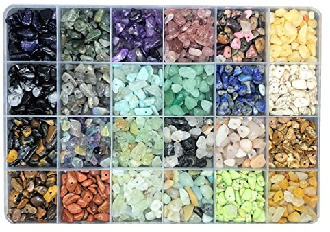 Yephac Gemstone Beads Natural Irregular Shaped Stone Chips Crystal Energy Healing Power for Jewelry Making(24 Materials-2)