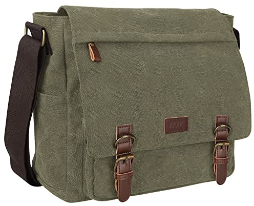 S-ZONE Homme Sac à Bandoulière 15,6 Pouces Grand Sac pour Ordinateur Portable Sac Messager en Toile Vintage Porte-Documents Sac à Bandoulière Sac de Bureau Sac de Travail