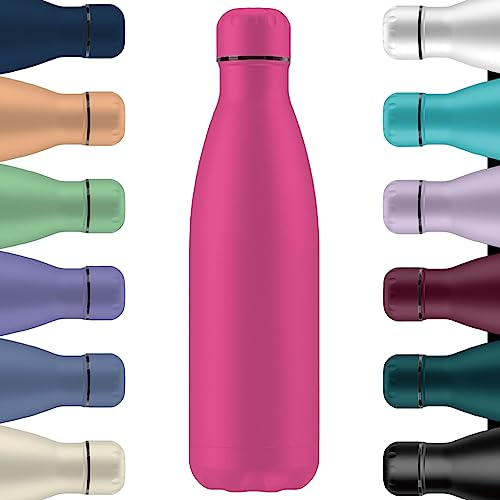 Mi Ko Mi Ka Botella de Agua Térmica de Acero Inoxidable Reutilizable | Sin BPA | Mantiene 24H Frio / 12H Calor | Hermética - Doble Pared a Prueba de Fugas (Rosa Oscuro, 750ml)