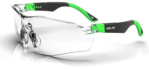 DEX FIT Schutzbrille Arbeitsschutzbrille SG210, Z87 Augenschutz Schutzbrille, Beschlag- und Kratzfest, Verstellbar für Damen und Herren, UV Brille (Schwarzer und Grüner Rahmen, Klare Gläser)