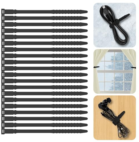 Silicone Cable Ties Cord Organizer, 7 Reusable Zip Ties, 20pcs Rubber Cable Ties Straps for Wire Management, Elastic Cable Organizer for Home Office Supplies Cord Ties(18cm, 20pcs, Black)