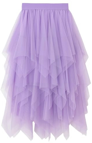 Gonna a pieghe da donna in tulle, asimmetrica, gonna corta da skater, lilla, Taglia unica