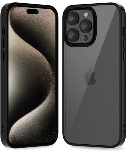 oakxco Thin Slim Clear case for iPhone 15 Pro Max, Transparent Hybrid Hard Shell Plastic & Soft Silicone Rubber Bumper, Non-Yellow Acrylic Protective Lightweight Cover for Women, Black