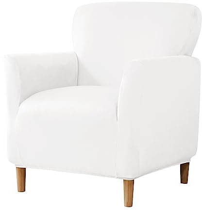 SHANNA Bankett Samt Sesselbezüge: Mid Century Luxus 1Stück Stuhlhussen Super Weicher Jacquard mit Elastischer Unterseite Möbelschutz für Wohnzimmer Schlafzimmer (Creme)