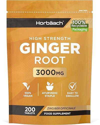 Zenzero Capsule 3000mg | 200 Compresse Vegane | Estratto Zenzero | Ayurveda | Ginger Root Extract Supplement | di Horbaach