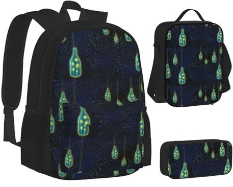 JBYJBX Beautiful Bottle Of Under The Night Sky Print Bookbag Lunch Bag Pencil Case 3 in 1 Rucksäcke Set Rucksack, Schwarz, Einheitsgröße, Schwarz, Einheitsgröße, Schwarz, Einheitsgröße, Schwarz , One