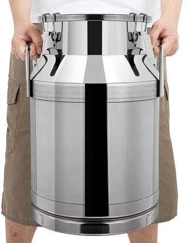 Große Milchkann 201 Edelstahl Milchkann mit Silikondichtung und Deckel Haushalts und Gewerbebehälter für Milch Wein Wasser Öl Lebensmittellagerung (Silber, 30L)