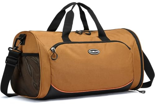TUGUAN Sporttasche für Herren Damen, 30L Kleine Reisetasche mit Schuhfach und Nassfach, Wasserdicht Trainingstasche Gymtasche Leicht Handgepäck für Fitness Schwimmen, Braun