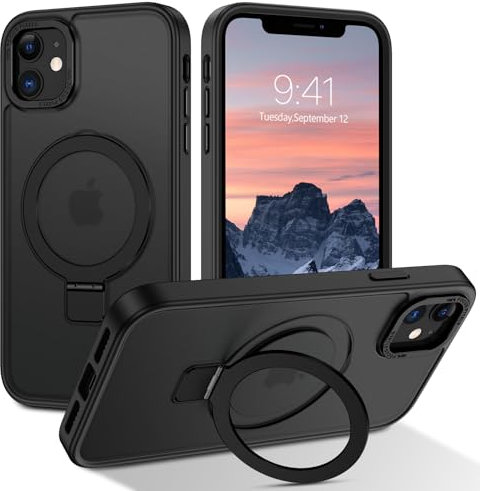 VENINGO Cover Magnetica per iPhone 11, Custodia Compatibile con MagSafe, Supporto Ad Anello, Traslucida Antiurto Protettiva per Telefono Cellulare, 6,1 Pollici, Nero