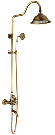 Antique Brass Shower Faucet Set Thermostatic Shower System - Rainfall Shower Head and Handheld Shower with Wall Mounted Bathroom Shower Tap System