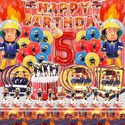 Feuerwehr Geburtstagsdeko Ballon 5 Jahre,Feuerwehrauto Deko Kindergeburtstag,Feuerwehrmann Party Luftballons Helium,Feuerwehr Geburtstag Kit Jungen Mädchen mit Servietten Teller Banner Tortendeko