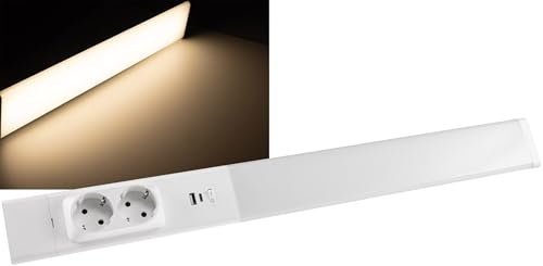 ChiliTec LED Unterbauleuchte 60cm 2 Steckdosen Arusha Küche Unterschrank Lichtleiste Licht Warmweiß USB-A USB-C PD Beleuchtung für Büro Werkstatt Weiß