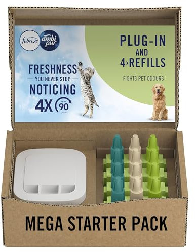 Febreze 3Volution Air Freshener Plug-In Starter Kit + 4 Refills (20ml x 4) – Pet Odour Eliminator