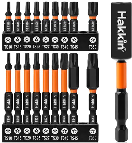 5 Point Star Bit Set, Hakkin 19Pcs Magnetic Torx Security Bit Set | 1/4” Hex Shank Driver Bit Set T10 T15 T20 T25 T27 T30 T40 T45 T50, 60mm & 25mm with Extension Holder
