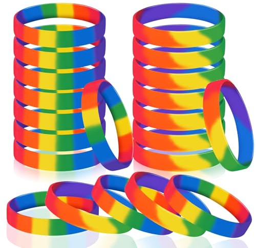 JUNEBRUSHS 24pcs Gay Pride Silicone Bracelets LGBT Rainbow Rubber Wristbands for Parades Decorations Party Favors Accessories (6 Colors,12 Colors)