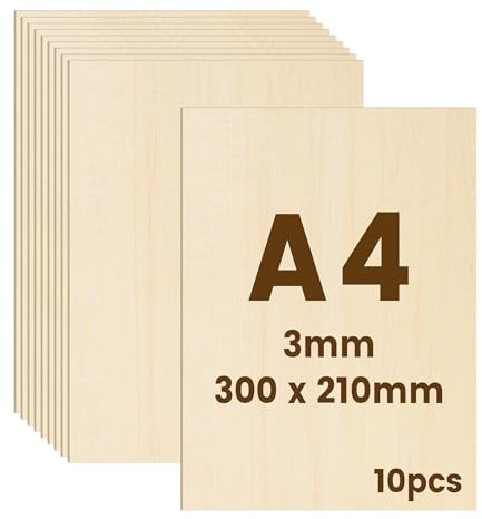 10x Compensato 3mm | Pannello Compensato per Pirografia & Taglio Laser | Legno per Modellismo di Precisione Fai da Te (A4-300x210x3mm)