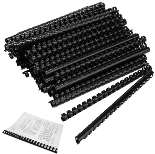 Cerioll Bindekämme, 18mm Plastikbinderücken, 100 Stück Bindungskämme Plastikbindung, Spiralbinderücken Set, Für A4 Dokumente, 21 Ringe, 18mm Durchmesser, 40 Blatt, Schwarz