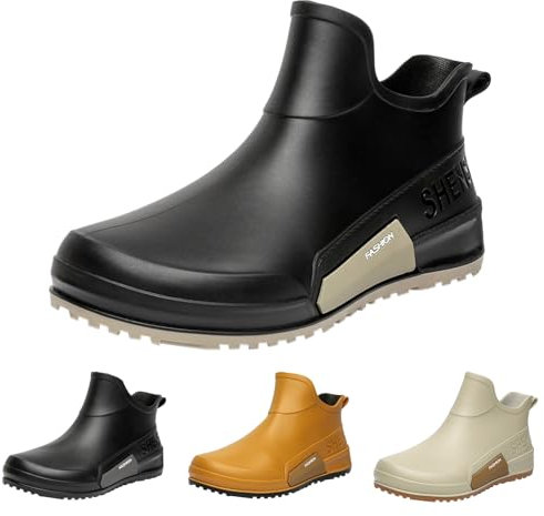 Stivali di gomma da uomo e donna, corti, antiscivolo, da pioggia, unisex, da giardino, impermeabili, leggeri, per passeggiate, corti, antiscivolo, per attività all'aria aperta, Nero , 43