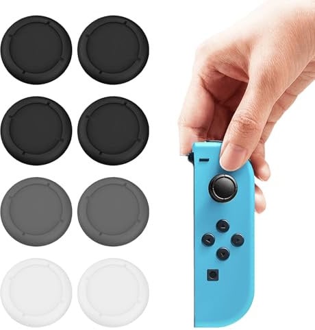 8PCS Replacement Button Caps for Switch Joycon,Thumbsticks Protector Covers for Switch/Lite,Silicone Protective Caps for Joystick 3D Grips Caps & Enhanced Gaming Comfort(Black, Gray, White)