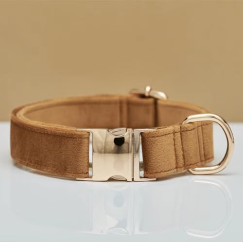 Elegantes Hundehalsband aus Samt mit Goldener Metallschnalle – Hochwertig, bequem & verstellbar – Edles Design in Mehreren Farben & Größen (23–60 cm) (Hellbraun, L = Umfang 36-60cm)