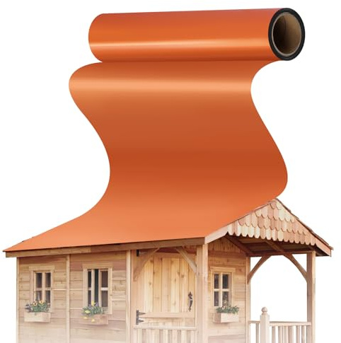 Dachfolie Aluminium 5x1m, Dachbahn Selbstklebend mit Starkem Bitumenkleber, Alternativ zu Dachpappe, Folie Selbstklebend für Gartenhäuser, Garagendächer und Schuppen, 1.25 mm Stark (Orange)
