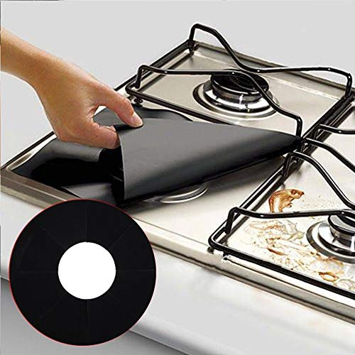 Riuulity 6 PCs Gasofenschutz Nicht-Stick Wiederverwendbares Matten-Pad-Öl Wasserbeständiges Küchenwerkzeug für den Täglichen Gebrauch (BLACK)