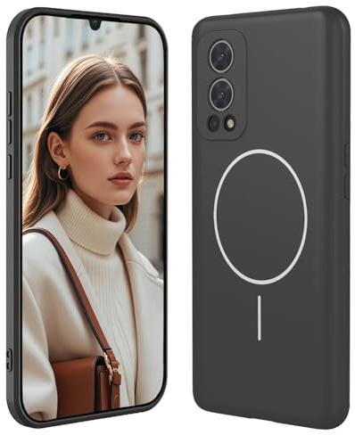 GOGME Flüssige Silikon Hülle für OnePlus Nord 2 5G mit Handyhülle Design Und Schutzhülle Cover, Stoßfestes Bumper Case, Kompatibel mit MagSafe - Schwarz