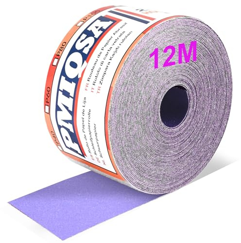 PMIQSA Schleifpapier Rolle 70mm x 12m Körnung 150 Keramik Schleifblattrolle | Schleifrolle Klett zum Schleifen, Polieren und Entrosten für Handschleifen, Schwingschleifer