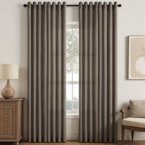 Topfinel Dunkelleinen Vorhänge Gardinen mit Ösen, Dunkles Leinen Baumwolle Vorhang 2er Set 225x140cm (HxB), Halbtransparent Leinenoptik Gardine Wohnzimmer Schlafzimmer Curtain Living Room, Ösenvorhang