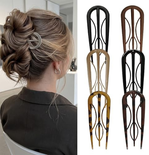 Lot de 6 épingles à cheveux françaises | Fourchette à cheveux en forme de U pour chignons et chignons | Épingles à cheveux en acétate de cellulose avec dents internes | Accessoire français sans effort