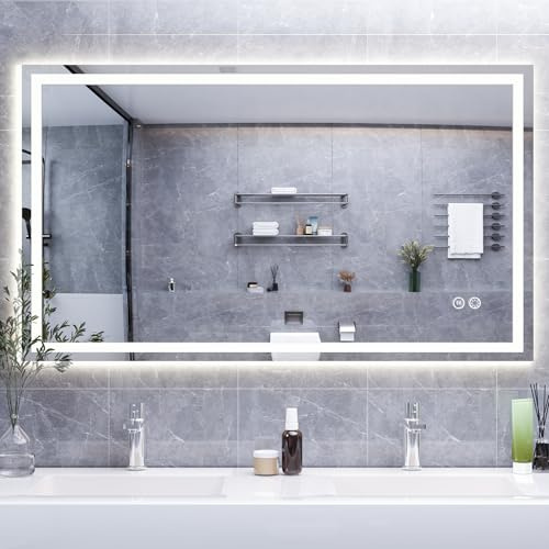 HySail Badspiegel mit Beleuchtung, 5mm Hochauflösender Silber-Spiegel, 3 Farbtemperaturen & Dimmbare Helligkeit, Wandspiegel mit Touch-Schalter & Anti-Beschlag, Rechteckig