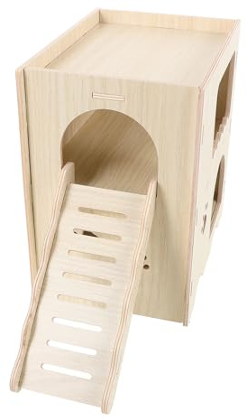 HOMSFOU Maison en Bois Beige pour Hamster, Jouet et Cachette Naturelle, Fraîche en Été, pour Cage d'animaux et Petits Rongeurs