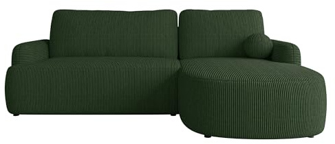 Mirjan24 Ecksofa Loridu Cord für Wohnzimmer mit Schlaffunktion und Bettkasten, Eckcouch, L-Sofa, Polsterecke, abgerundete Kanten (Poso 14, Seite: Rechts)