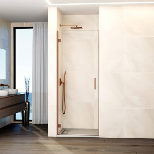 Imex - Box doccia frontale con 1 anta scorrevole, 70 cm, oro rosa spazzolato, box in vetro con profilo in alluminio e altezza 195 cm, vetro temperato da 6 mm, anticalcare e chiusura magnetica