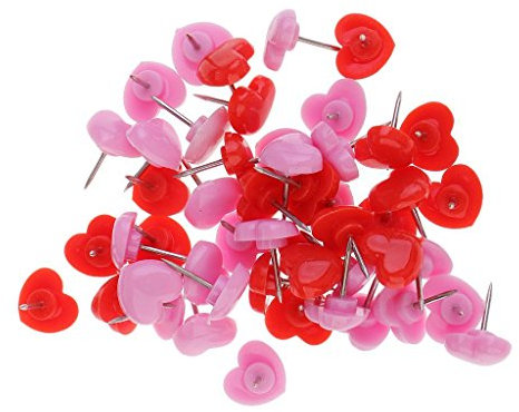 SGerste 50 Pieces Heart Head Push Pins Notice Cork Felt Board Map Flag Drawing Pins Thumbtack - Pink