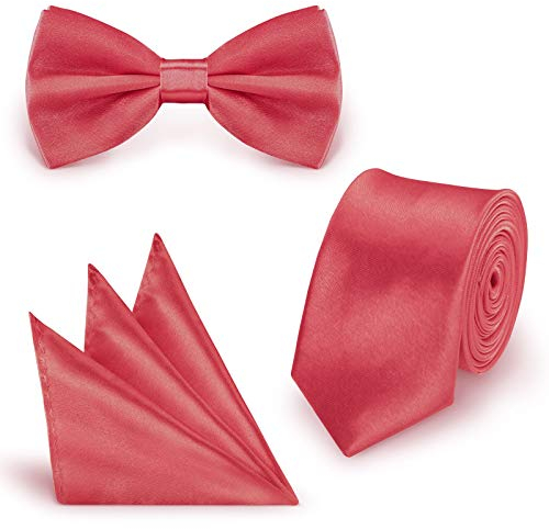 StickandShine Inh. Christian Müller 3 in 1 SET hochwertige Satin Polyester Krawatte Fliege Einstecktuch Lachs