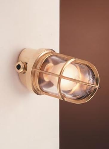 Licht-Erlebnisse Wetterfeste Außenleuchte aus Messing in Glas IP44 E27 Schiffslampe Wandleuchte Terrasse Eingang Haus