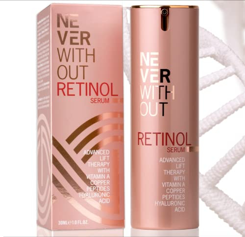 NeverWithout Retinol Booster 0,5% mit Hyaluron und straffenden Peptiden - reduziert Falten, polstert auf, strafft - Revitalisierung pur für die Nacht. Retinol Serum, 30ml