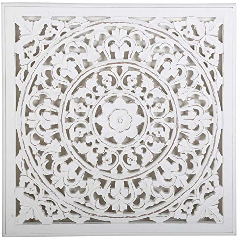 Casa Moro Mandala Wanddeko Nasha 55x55 cm Shabby Chic Weiß handgeschnitzte Wand-Dekoration Weihnachten Wandbild Ornament Fensterdeko MD1090