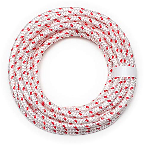 DF QUALITY 4 Meter hochwertiges Starterseil rot/weiß für Motorsäge Rasenmäher Gartengeräte Baugeräte Boot Kart RC Flechtschnur Anwerfseil (5,5 mm x 4 m)