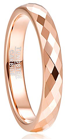 NUNCAD Ring Damen/Herren Wolframcarbid Rosengold Verlobungsring Eheringe Schmal Facettiert Orisma Geschnitten Ring 4mm Größe 52 (16.6)