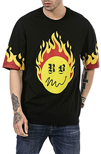 T-Shirt für Herren Oversize Kurzarm Baumwolle Rundhals Streetstyle Schwarz L
