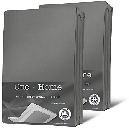 one-home 2er Set Jersey Spannbettlaken Spannbetttuch weich Heavy Baumwolle Rundumgummizug, Farbe:Grau, Größe:180x200 cm - 200x220 cm Boxer
