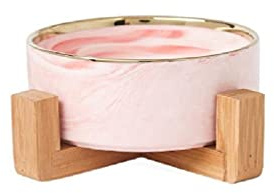 Keramiknapf für Katzen und Welpen, Wassernapf mit Holzhalterung, erhöhter Neigung, erhöhter Futternapf für Katzen und Hunde, Futter-/Wassernapf für Haustiere, Futterspender für kleine Tiere