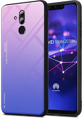 Cadorabo Estuche Compatible con Huawei Mate 20 Lite en Rosa - Azul - Funda Protectora Bicolor Fabricada en Silicona TPU y Parte Trasera de Cristal Templado