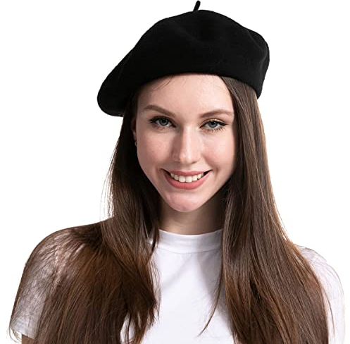 Spooktacular Creations Wollmütze für Damen, Schwarze französische Baskenmütze, Damen-Baskenmütze, warme französische Mütze