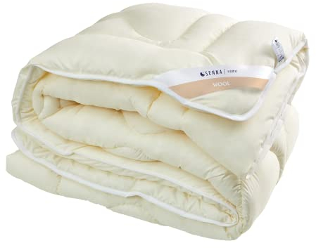 All4All Bettdecke Merino Wool 180x200 Steppbettdecke Schlafdecke Ganzjährig Ecru Wolle Schafwolle Wolledecke
