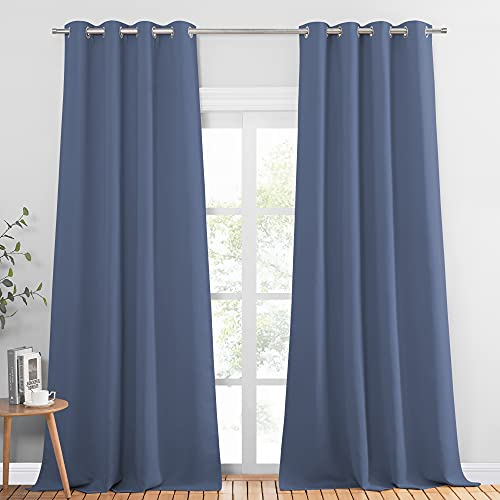 PONY DANCE Blickdichte Vorhänge mit Ösen Übergardinen 2er Set H 240 x B 140 cm Wohnzimmer Gardinen Verdunkelnd & Wärmeisolierend Thermovorhang gegen Hitze, Dunstblau